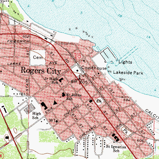 Topographic Map of Rogers City City Hall, MI