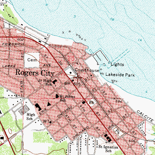 Topographic Map of Rogers City Police Department, MI