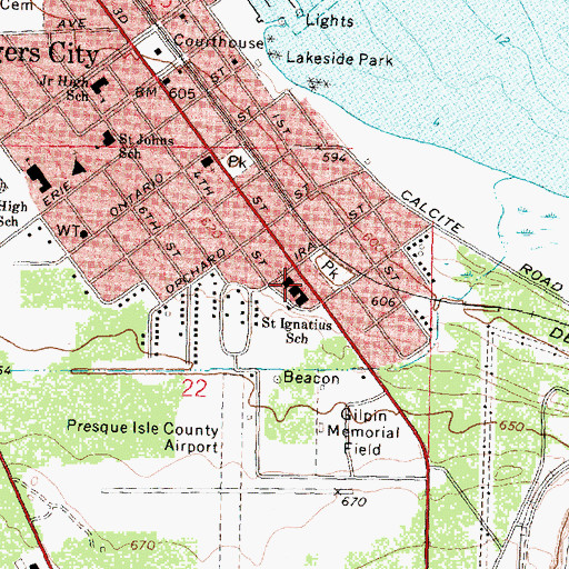 Topographic Map of Saint Ignatius Church, MI