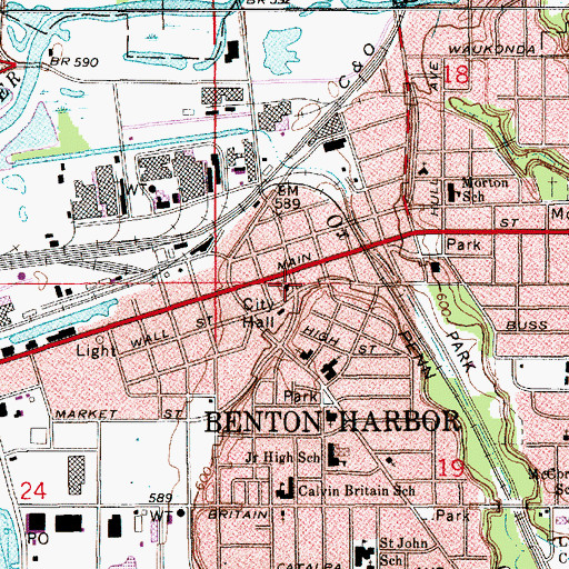 Topographic Map of Benton Harbor Public Library, MI