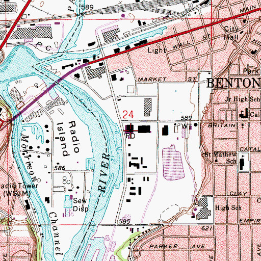 Topographic Map of Benton Harbor Post Office, MI