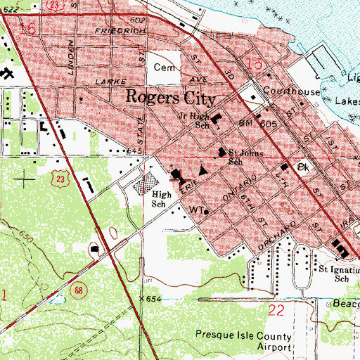 Topographic Map of Rogers City Elementary School, MI