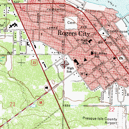 Topographic Map of Rogers City High School, MI