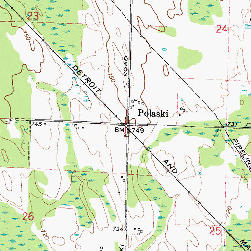 Topographic Map of Sobieski Post Office (historical), MI