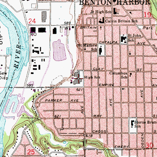 Topographic Map of Benton Harbor High School, MI