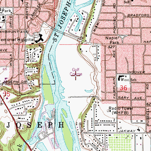 Topographic Map of Berrien Hills Golf Club, MI
