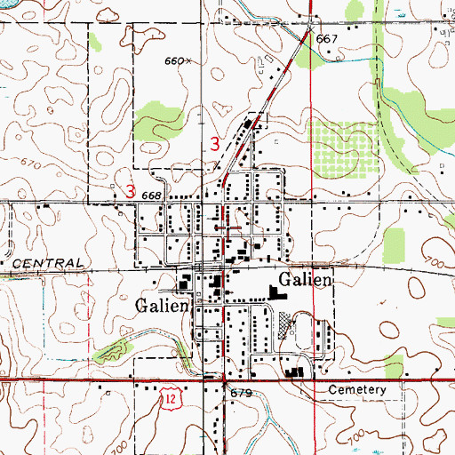 Topographic Map of Galien Township Hall, MI