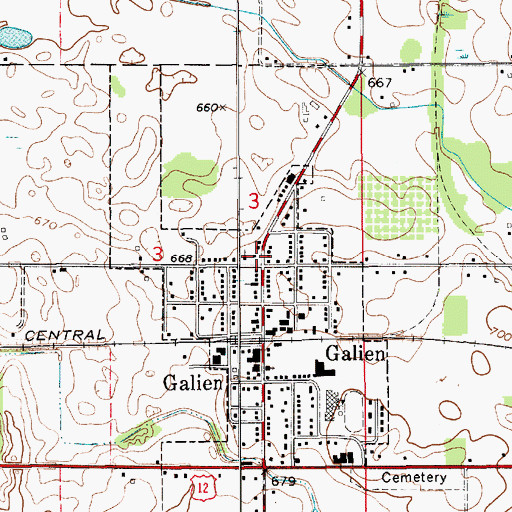 Topographic Map of Galien Public Library, MI