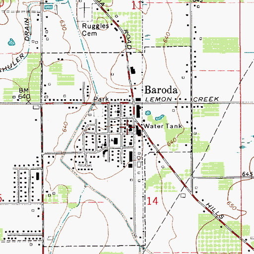 Topographic Map of Baroda Post Office, MI