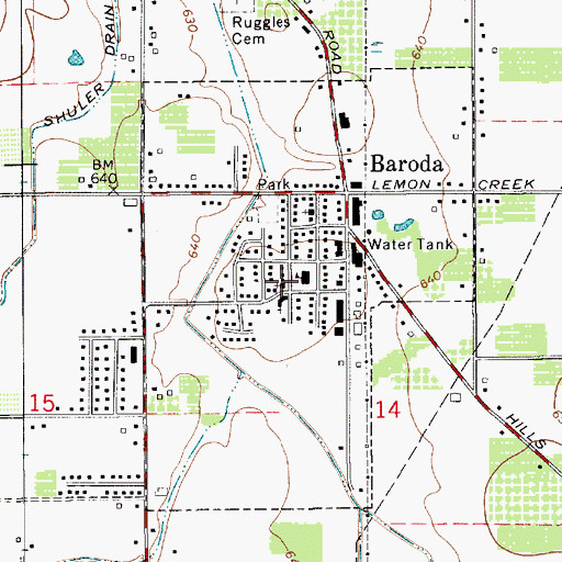 Topographic Map of Baroda Bible Church, MI