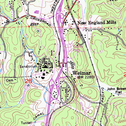 Topographic Map of Weimar, CA