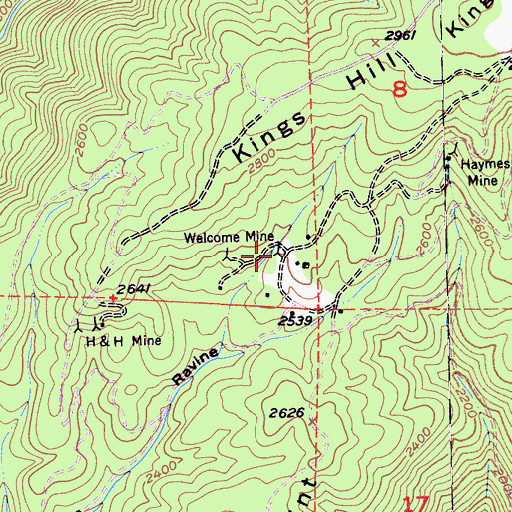 Topographic Map of Welcome Mine, CA