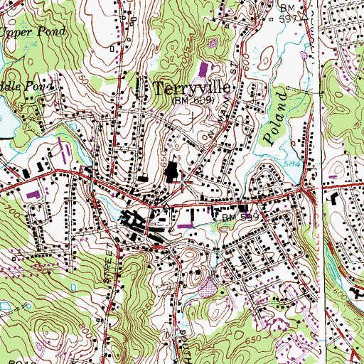 Topographic Map of Terryville High School, CT