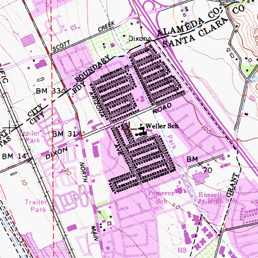 Topographic Map of Joseph Weller Elementary School, CA