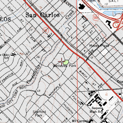 Topographic Map of Wellesley Park, CA