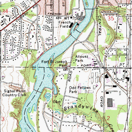 Topographic Map of Fort Saint Joseph Historical Marker, MI