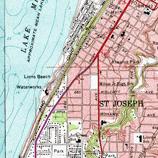 Topographic Map of Old Saint Joseph Neighborhood Historical Marker, MI