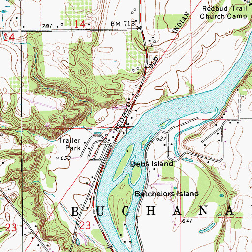 Topographic Map of Moccasin Bluff Historical Marker, MI