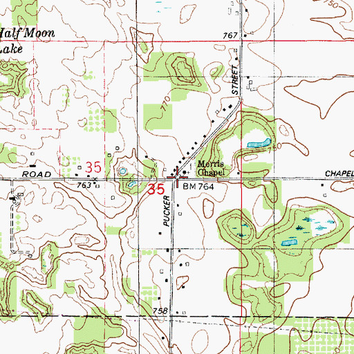 Topographic Map of Morris Chapel Church Historical Marker, MI