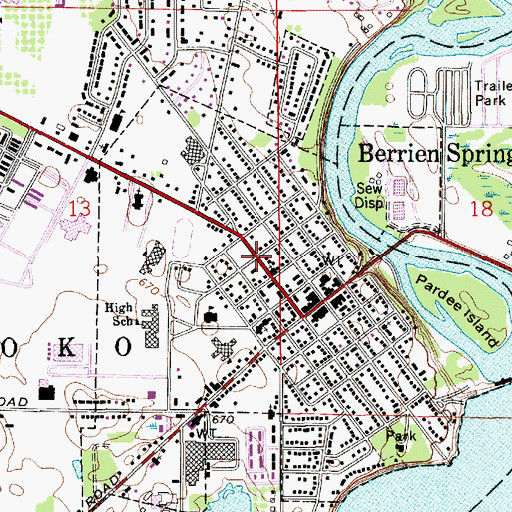 Topographic Map of Berrien Springs Courthouse Historical Marker, MI