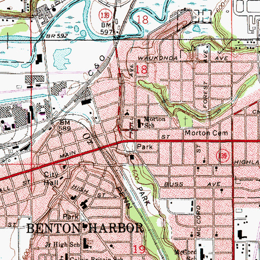 Topographic Map of The Morton House Historical Marker, MI