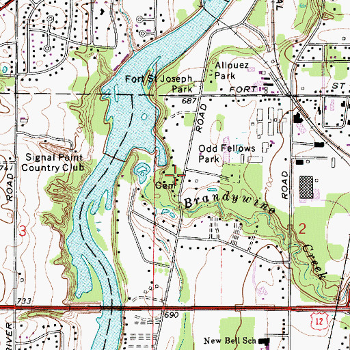 Topographic Map of Ann Beason Purdy Groves, MI