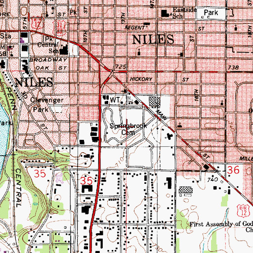 Topographic Map of Springbrook Cemetery, MI