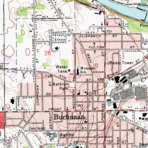 Topographic Map of Buchanan Cemetery (historical), MI