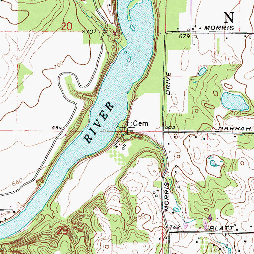 Topographic Map of Harrah Road Cemetery, MI