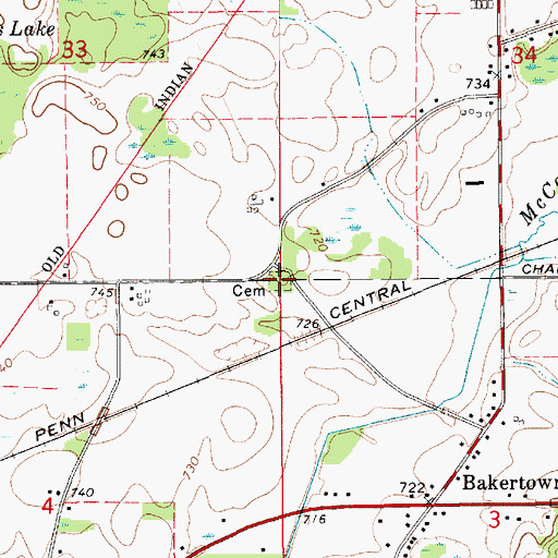 Topographic Map of Bakertown Cemetery, MI