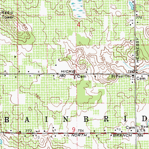 Topographic Map of Saint Mary's Catholic Cemetery, MI