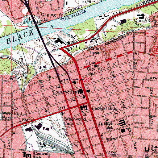 Topographic Map of Bama Theatre, AL