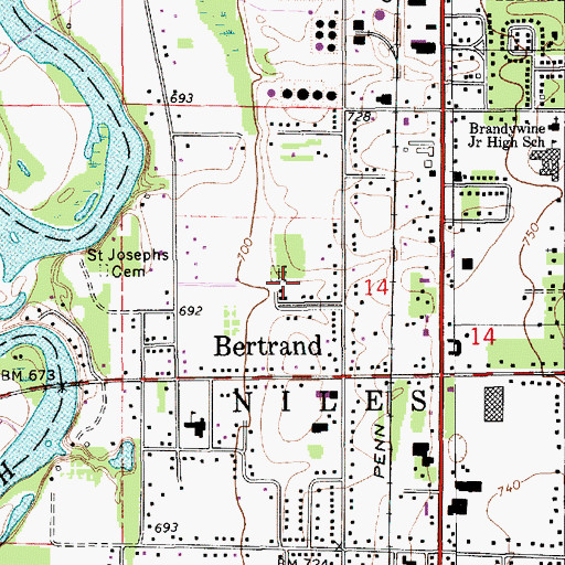 Topographic Map of Bertrand Protestant Cemetery, MI