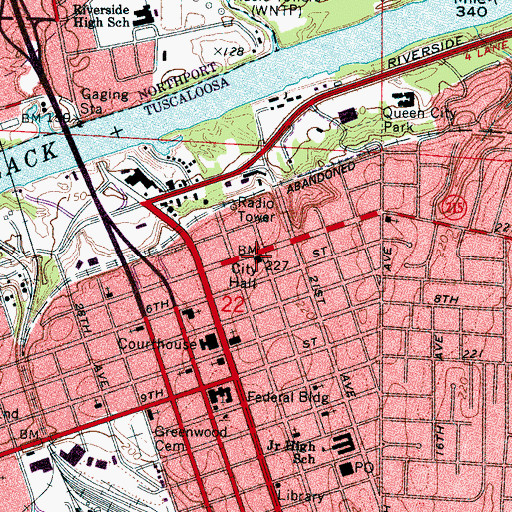 Topographic Map of Tuscaloosa City Hall, AL