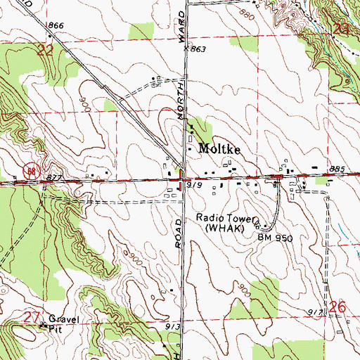 Topographic Map of Moltke Post Office (historical), MI