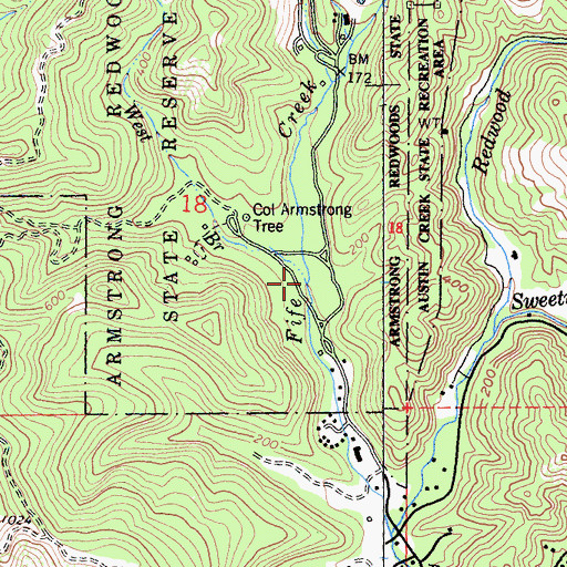 Topographic Map of West Branch Fife Creek, CA