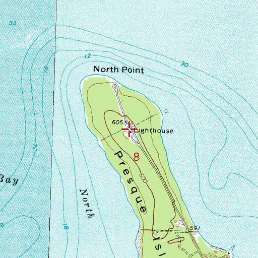 Topographic Map of Presque Isle Lighthouse, MI