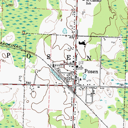 Topographic Map of Presque Isle District Library, MI