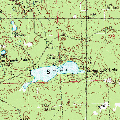 Topographic Map of Tomahawk Lake State Forest Campground, MI