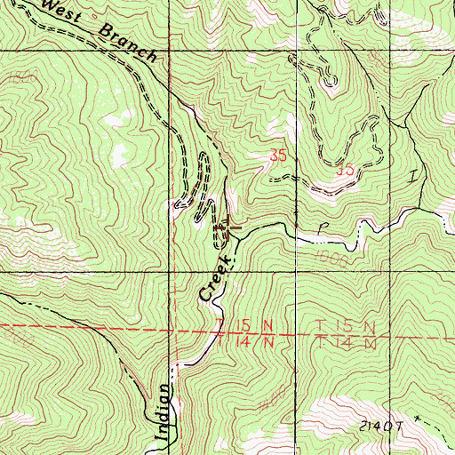 Topographic Map of West Branch North Fork Indian Creek, CA