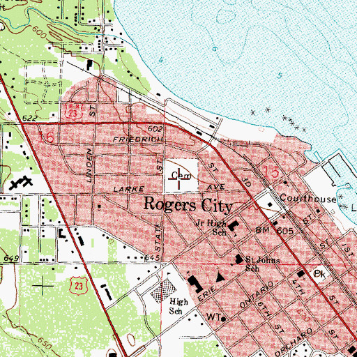 Topographic Map of Rogers City Memorial Park Cemetery, MI