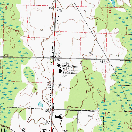 Topographic Map of Saint Casimir's Cemetery, MI