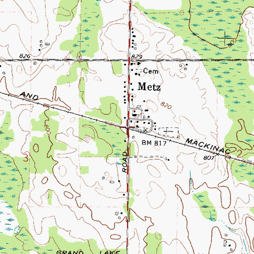 Topographic Map of The Metz Fire Historical Marker, MI