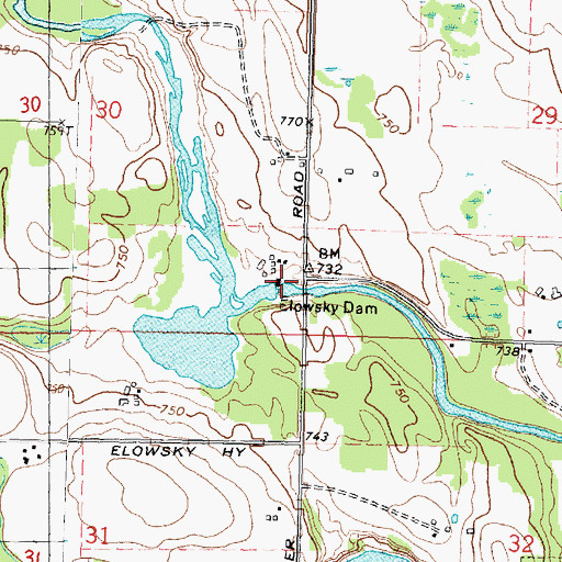Topographic Map of Elowsky Mill Historical Marker, MI