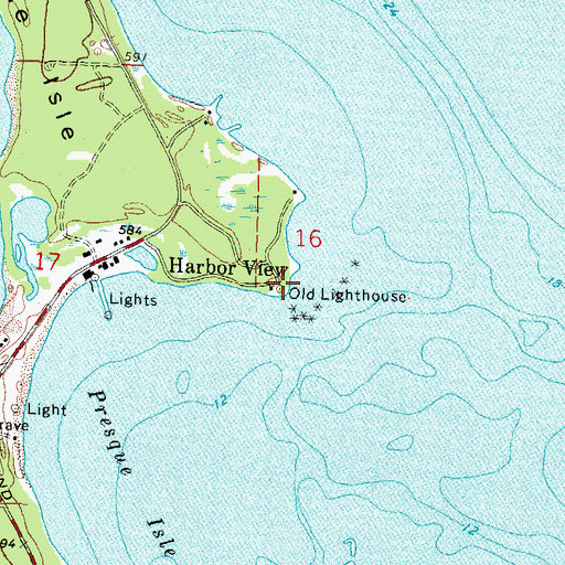 Topographic Map of Old Presque Isle Lighthouse Historical Marker, MI