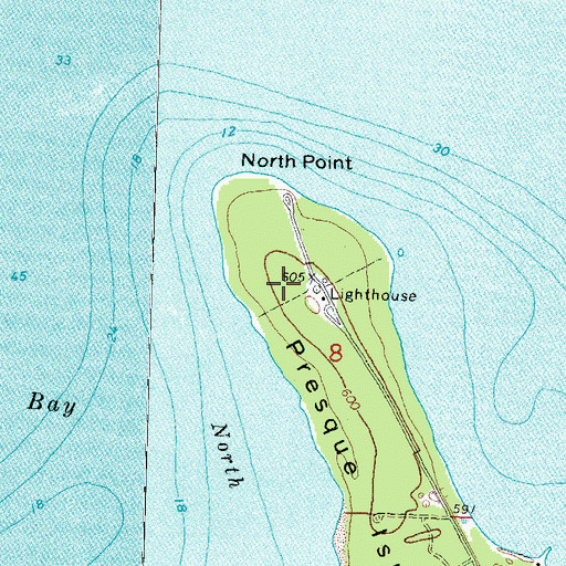 Topographic Map of Presque Isle Light Station Historical Marker, MI