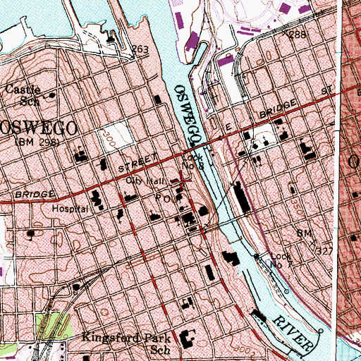 Topographic Map of Oswego City Hall, NY