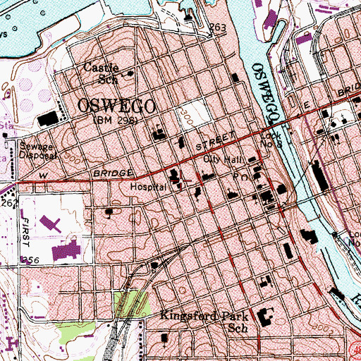 Topographic Map of Oswego Hospital, NY