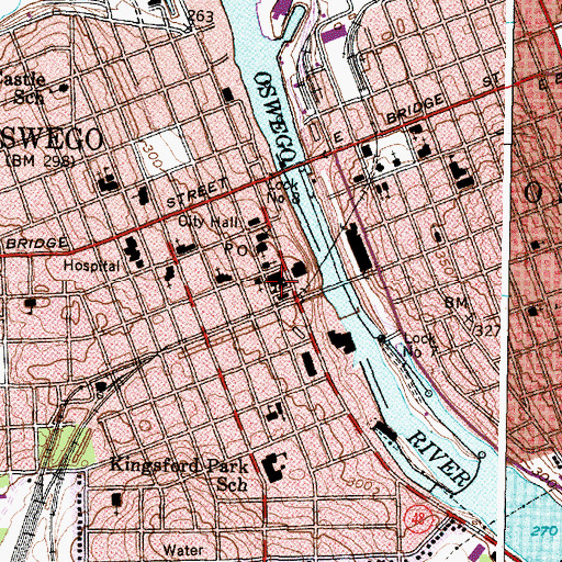 Topographic Map of Oswego High School (historical), NY