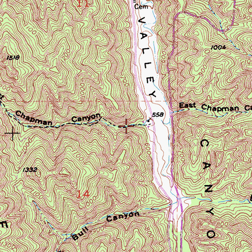 Topographic Map of West Chapman Canyon, CA